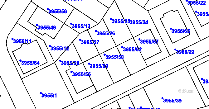 Parcela st. 3955/58 v KÚ Jindřichův Hradec, Katastrální mapa