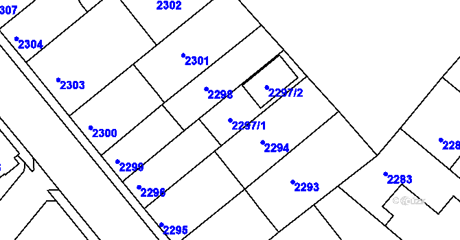 Parcela st. 2297/1 v KÚ Jindřichův Hradec, Katastrální mapa