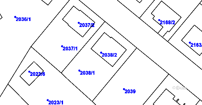 Parcela st. 2038/2 v KÚ Jindřichův Hradec, Katastrální mapa