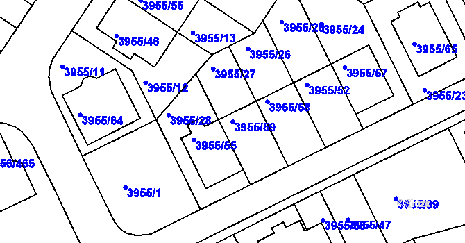 Parcela st. 3955/59 v KÚ Jindřichův Hradec, Katastrální mapa