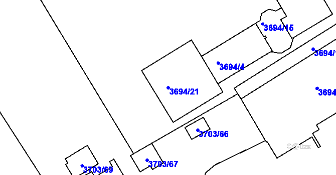 Parcela st. 3694/21 v KÚ Jindřichův Hradec, Katastrální mapa
