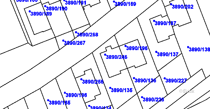 Parcela st. 3890/246 v KÚ Jindřichův Hradec, Katastrální mapa