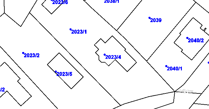 Parcela st. 2023/4 v KÚ Jindřichův Hradec, Katastrální mapa