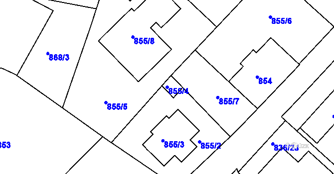 Parcela st. 855/4 v KÚ Jindřichův Hradec, Katastrální mapa
