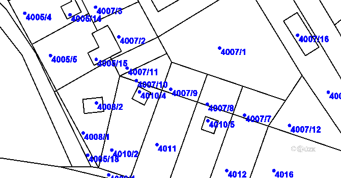 Parcela st. 4007/9 v KÚ Jindřichův Hradec, Katastrální mapa