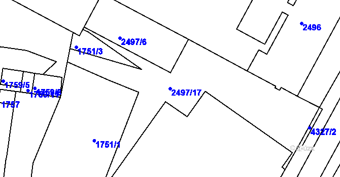 Parcela st. 2497/17 v KÚ Jindřichův Hradec, Katastrální mapa