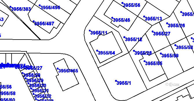 Parcela st. 3955/64 v KÚ Jindřichův Hradec, Katastrální mapa