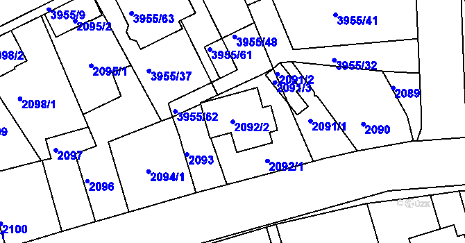 Parcela st. 2092/2 v KÚ Jindřichův Hradec, Katastrální mapa