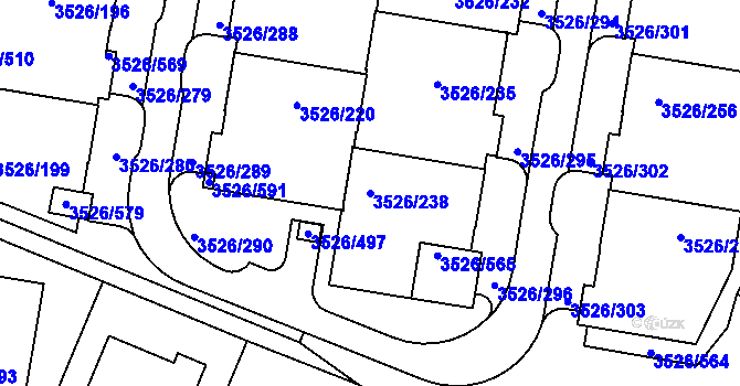 Parcela st. 3526/238 v KÚ Jindřichův Hradec, Katastrální mapa