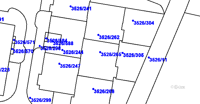 Parcela st. 3526/265 v KÚ Jindřichův Hradec, Katastrální mapa