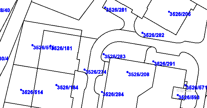 Parcela st. 3526/283 v KÚ Jindřichův Hradec, Katastrální mapa