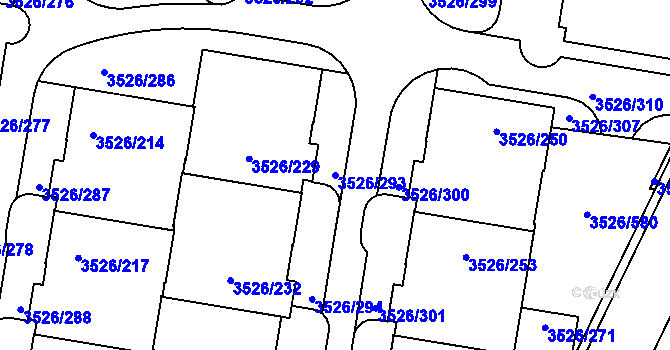 Parcela st. 3526/293 v KÚ Jindřichův Hradec, Katastrální mapa