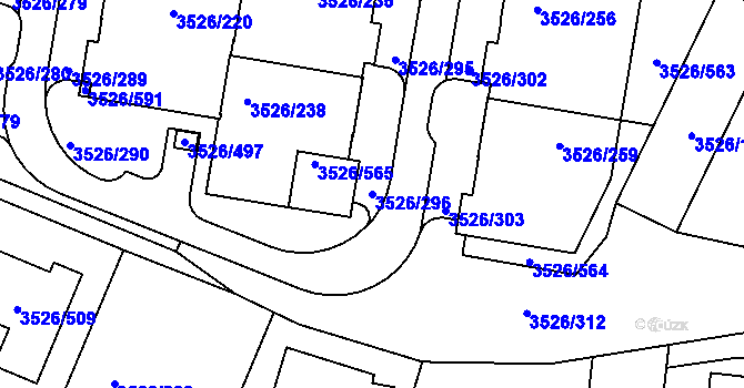 Parcela st. 3526/296 v KÚ Jindřichův Hradec, Katastrální mapa