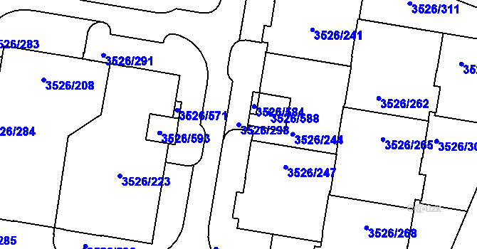 Parcela st. 3526/298 v KÚ Jindřichův Hradec, Katastrální mapa