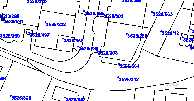 Parcela st. 3526/303 v KÚ Jindřichův Hradec, Katastrální mapa