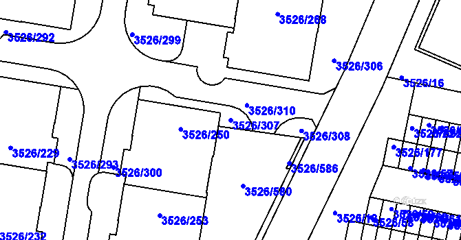 Parcela st. 3526/307 v KÚ Jindřichův Hradec, Katastrální mapa