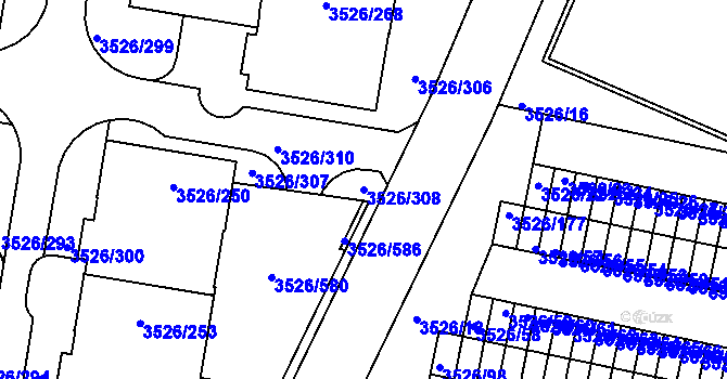 Parcela st. 3526/308 v KÚ Jindřichův Hradec, Katastrální mapa