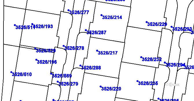 Parcela st. 3526/217 v KÚ Jindřichův Hradec, Katastrální mapa