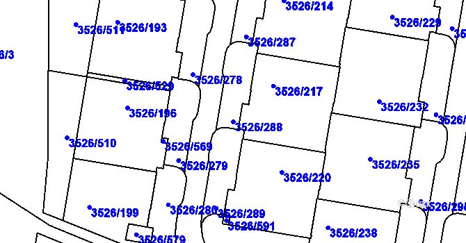 Parcela st. 3526/288 v KÚ Jindřichův Hradec, Katastrální mapa