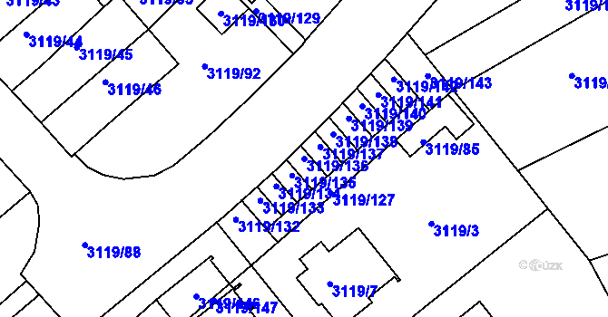 Parcela st. 3119/136 v KÚ Jindřichův Hradec, Katastrální mapa
