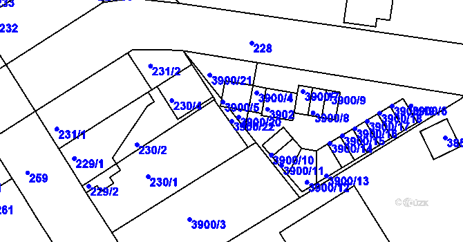 Parcela st. 3900/22 v KÚ Jindřichův Hradec, Katastrální mapa