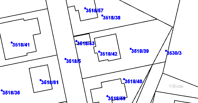 Parcela st. 3518/42 v KÚ Jindřichův Hradec, Katastrální mapa