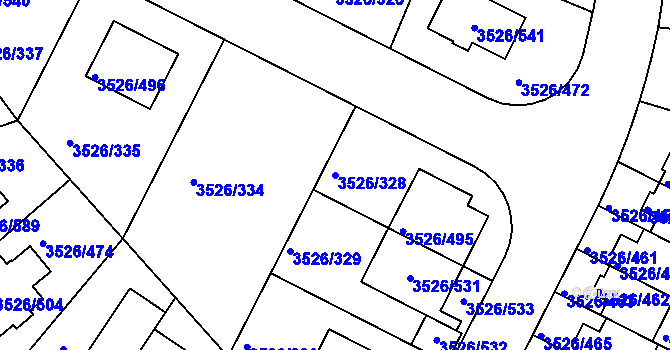 Parcela st. 3526/328 v KÚ Jindřichův Hradec, Katastrální mapa