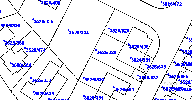 Parcela st. 3526/329 v KÚ Jindřichův Hradec, Katastrální mapa