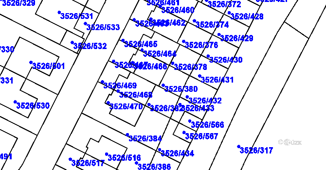 Parcela st. 3526/380 v KÚ Jindřichův Hradec, Katastrální mapa