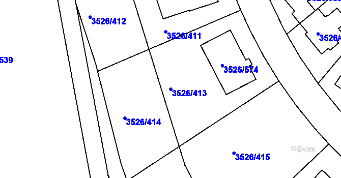 Parcela st. 3526/413 v KÚ Jindřichův Hradec, Katastrální mapa