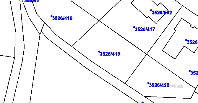 Parcela st. 3526/418 v KÚ Jindřichův Hradec, Katastrální mapa