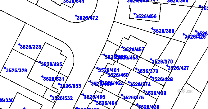 Parcela st. 3526/459 v KÚ Jindřichův Hradec, Katastrální mapa