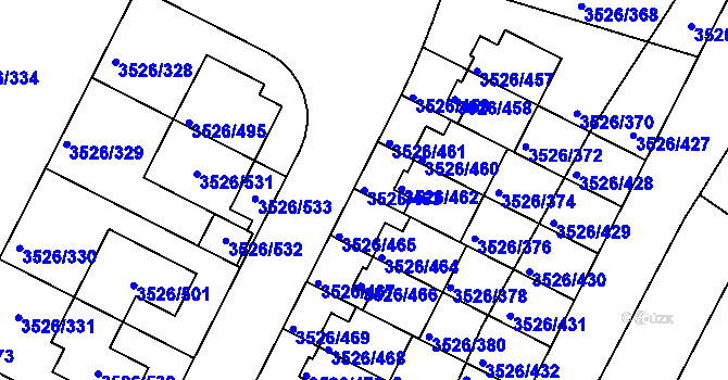Parcela st. 3526/463 v KÚ Jindřichův Hradec, Katastrální mapa