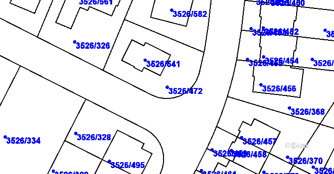 Parcela st. 3526/472 v KÚ Jindřichův Hradec, Katastrální mapa