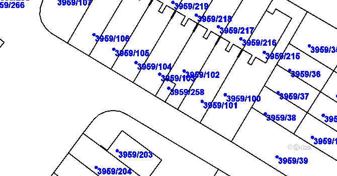 Parcela st. 3959/258 v KÚ Jindřichův Hradec, Katastrální mapa