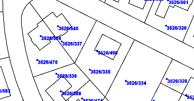 Parcela st. 3526/496 v KÚ Jindřichův Hradec, Katastrální mapa