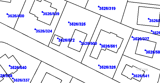 Parcela st. 3526/500 v KÚ Jindřichův Hradec, Katastrální mapa