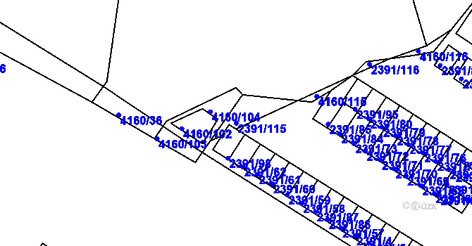 Parcela st. 2391/115 v KÚ Jindřichův Hradec, Katastrální mapa