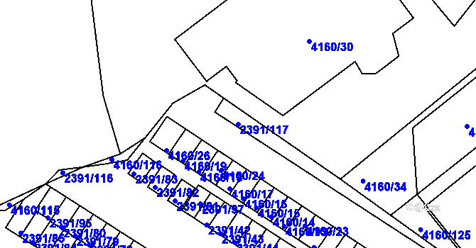 Parcela st. 2391/117 v KÚ Jindřichův Hradec, Katastrální mapa