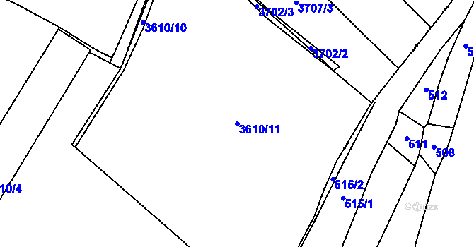 Parcela st. 3610/11 v KÚ Jindřichův Hradec, Katastrální mapa