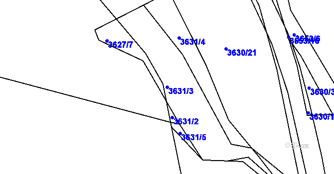 Parcela st. 3631/3 v KÚ Jindřichův Hradec, Katastrální mapa