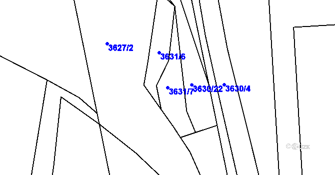 Parcela st. 3631/7 v KÚ Jindřichův Hradec, Katastrální mapa