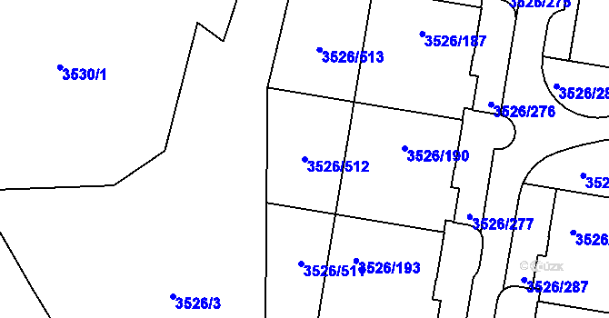 Parcela st. 3526/512 v KÚ Jindřichův Hradec, Katastrální mapa