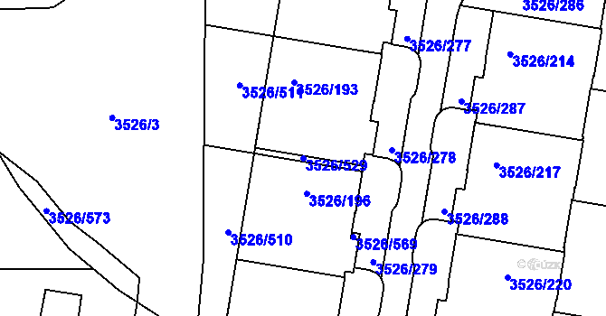 Parcela st. 3526/529 v KÚ Jindřichův Hradec, Katastrální mapa