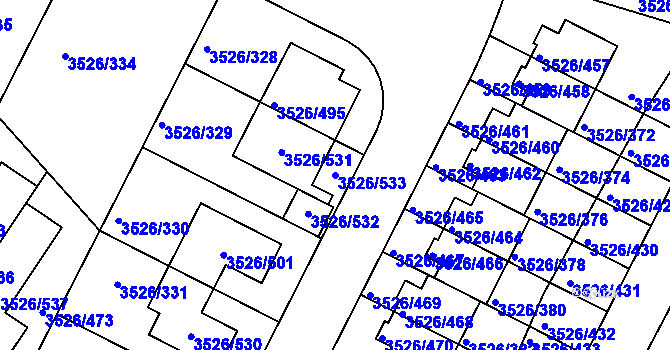 Parcela st. 3526/533 v KÚ Jindřichův Hradec, Katastrální mapa
