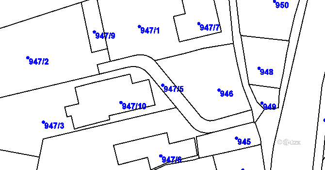 Parcela st. 947/5 v KÚ Jindřichův Hradec, Katastrální mapa
