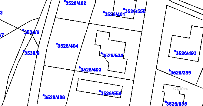 Parcela st. 3526/534 v KÚ Jindřichův Hradec, Katastrální mapa