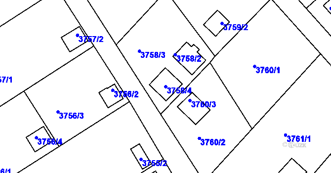 Parcela st. 3758/4 v KÚ Jindřichův Hradec, Katastrální mapa
