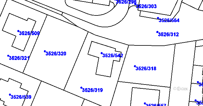 Parcela st. 3526/542 v KÚ Jindřichův Hradec, Katastrální mapa