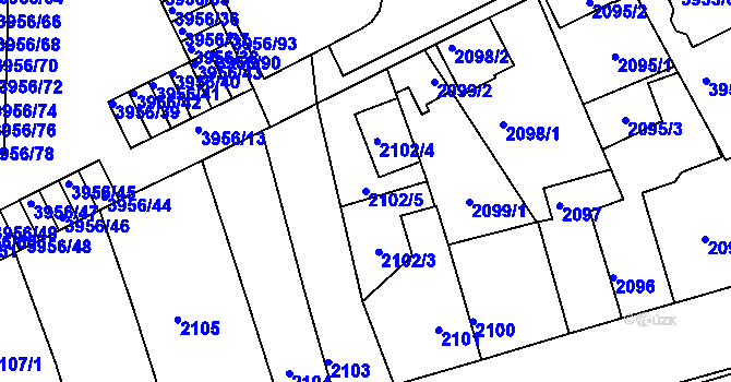 Parcela st. 2102/5 v KÚ Jindřichův Hradec, Katastrální mapa